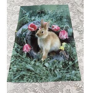 Is It Spring Yet House Flag Rabbit Floral 18" x 12.5" Cottage Garden Gift